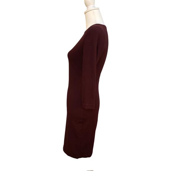 Vince Burgundy Three-Quarter Sleeve Sheath Dress Size XS - Stretch Knit - Picture 4 of 9